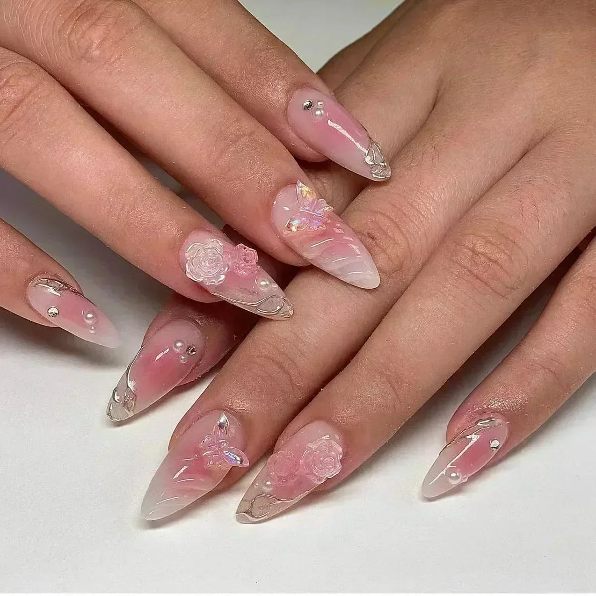 GLAMOORA Pink Butterfly Press-On Nails