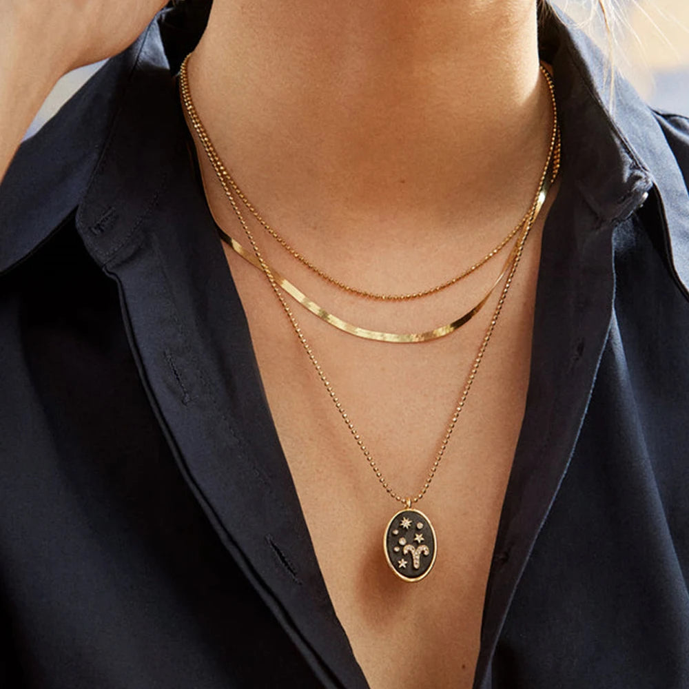 Glamoora Zodiac Sign Stainless Steel Necklaces Birthday Gift