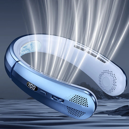 Fan 3000mA Portable Mini Hanging Neck Fan Bladeless Neckband Fan Digital Display Power Air Cooler USB Rechargeable Electric Fans