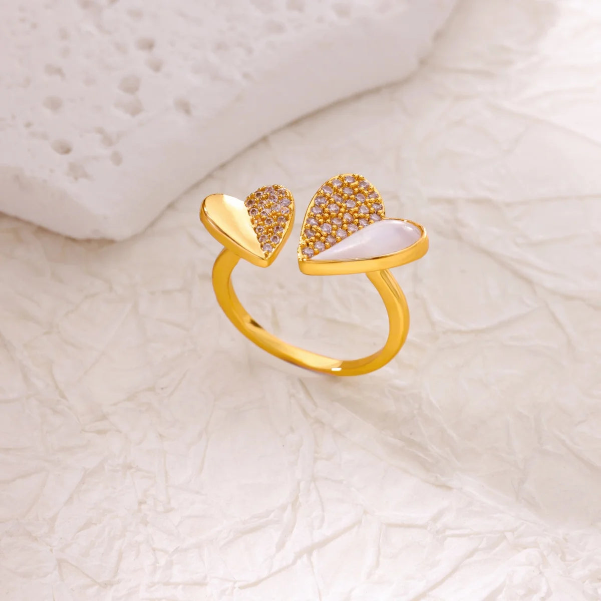 Glamoora Minimalist Imitation shell Heart Open Ring
