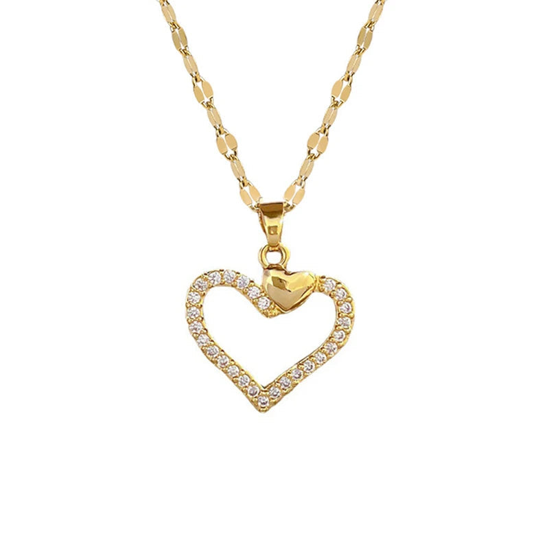 Glamoora Trendy Heart Stainless Steel Zirconia Necklaces
