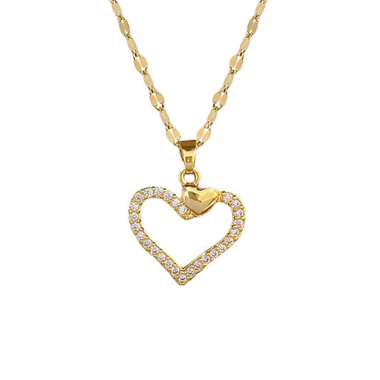 Glamoora Trendy Heart Stainless Steel Zirconia Necklaces
