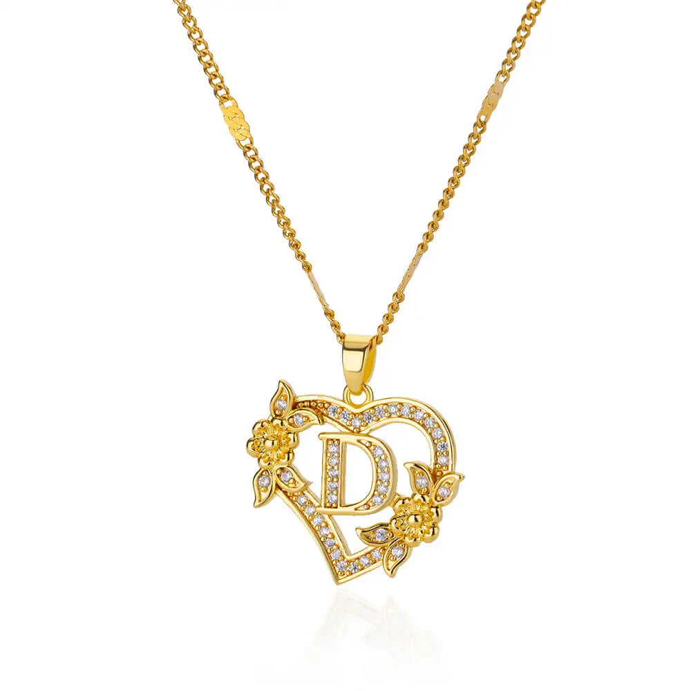 Glamoora Zircon Flower Heart Initials Necklaces
