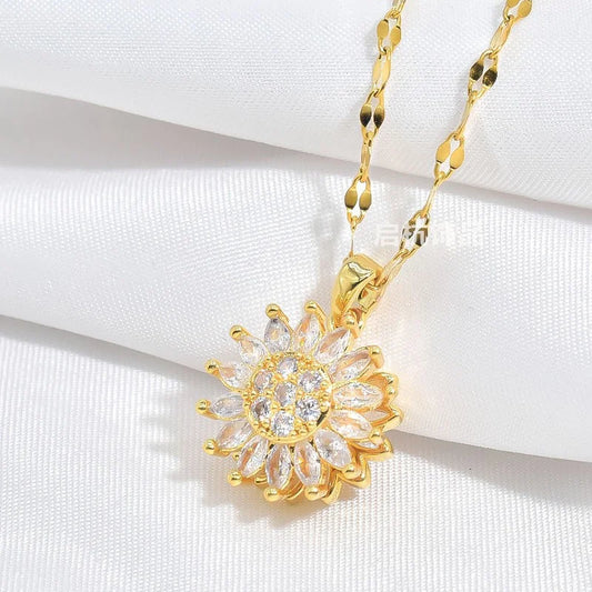 Glamoora Steel Necklace with Rotating Daisy Pendant for Women