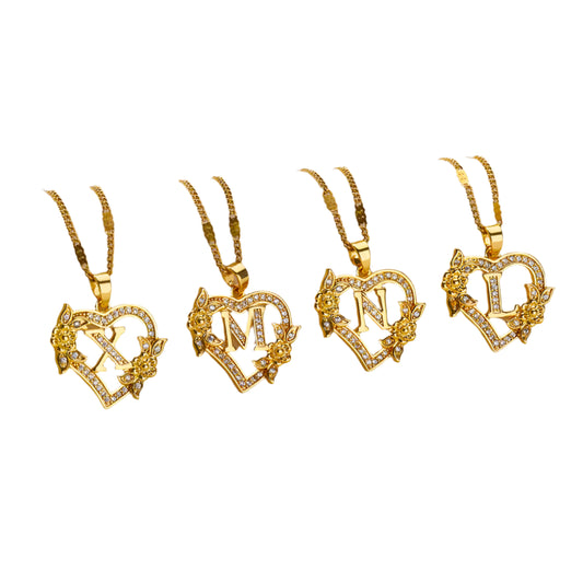 Glamoora Zircon Flower Heart Initials Necklaces