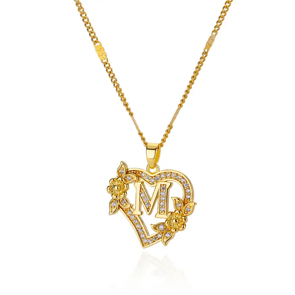 Glamoora Zircon Flower Heart Initials Necklaces
