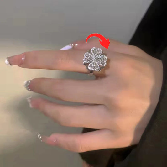 Glamoora Heart Shaped Clover Anxiety Rotate Ring