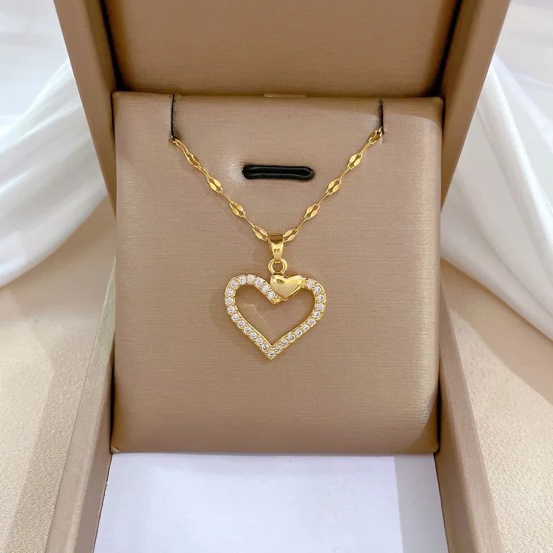 Glamoora Trendy Heart Stainless Steel Zirconia Necklaces