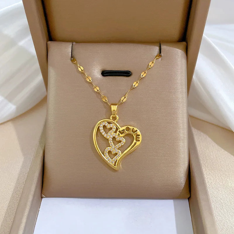 Glamoora Trendy Heart Stainless Steel Zirconia Necklaces