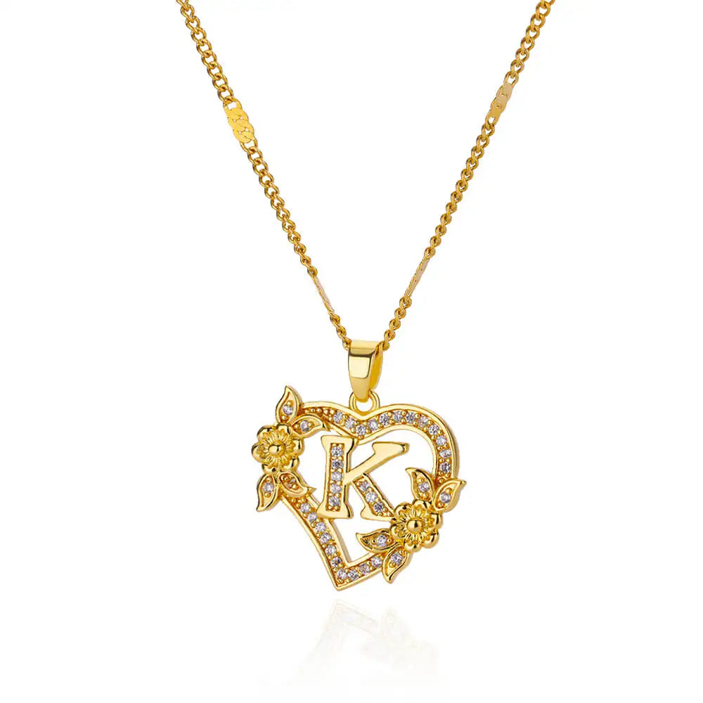 Glamoora Zircon Flower Heart Initials Necklaces