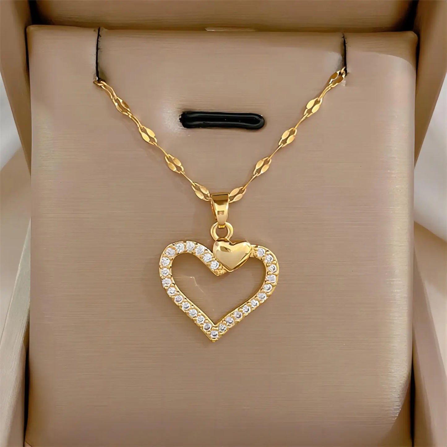 Glamoora Trendy Heart Stainless Steel Zirconia Necklaces