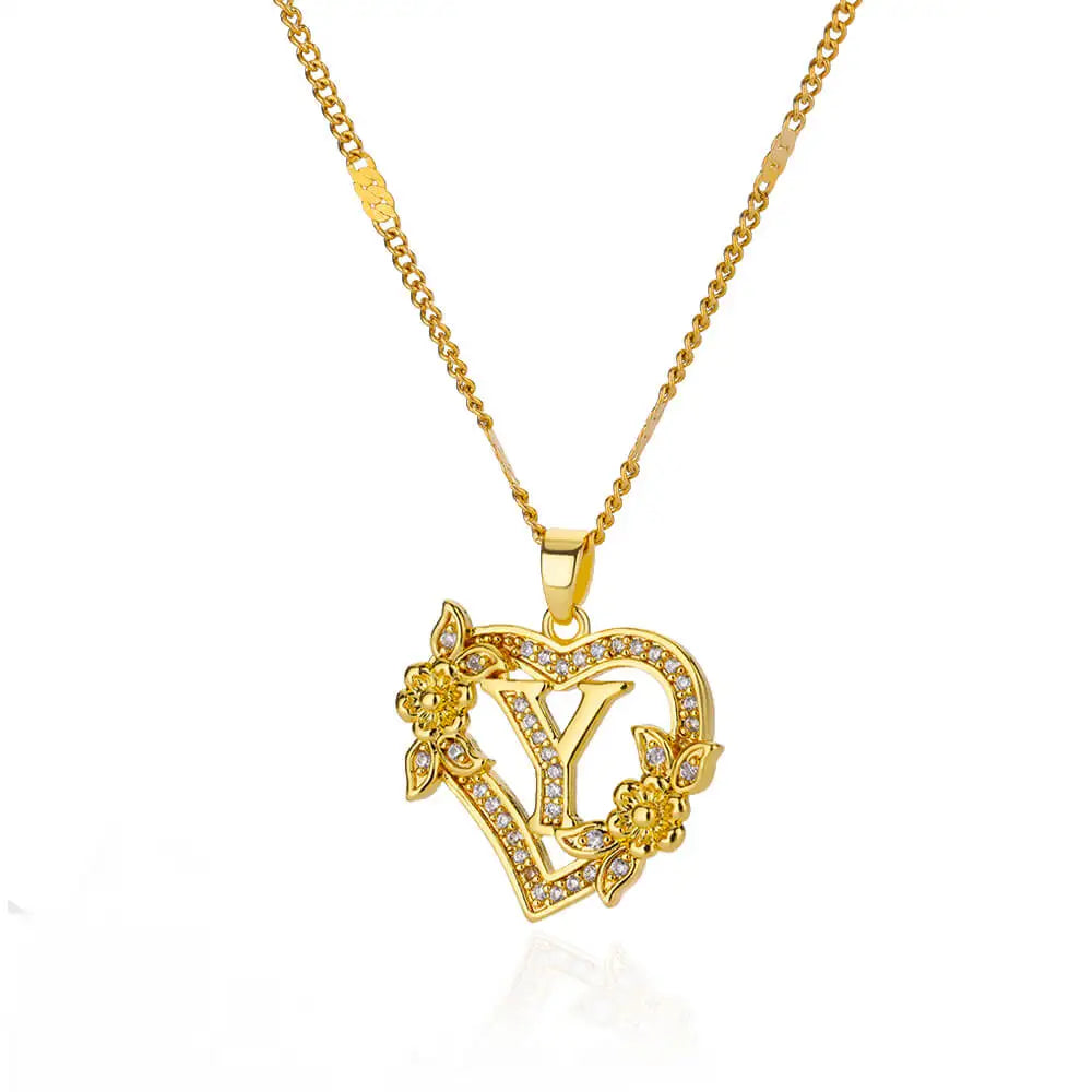 Glamoora Zircon Flower Heart Initials Necklaces