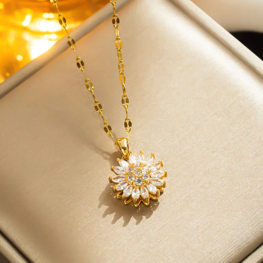 Glamoora Steel Necklace with Rotating Daisy Pendant for Women
