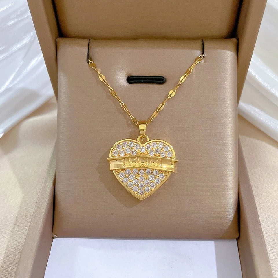 Glamoora Trendy Heart Stainless Steel Zirconia Necklaces
