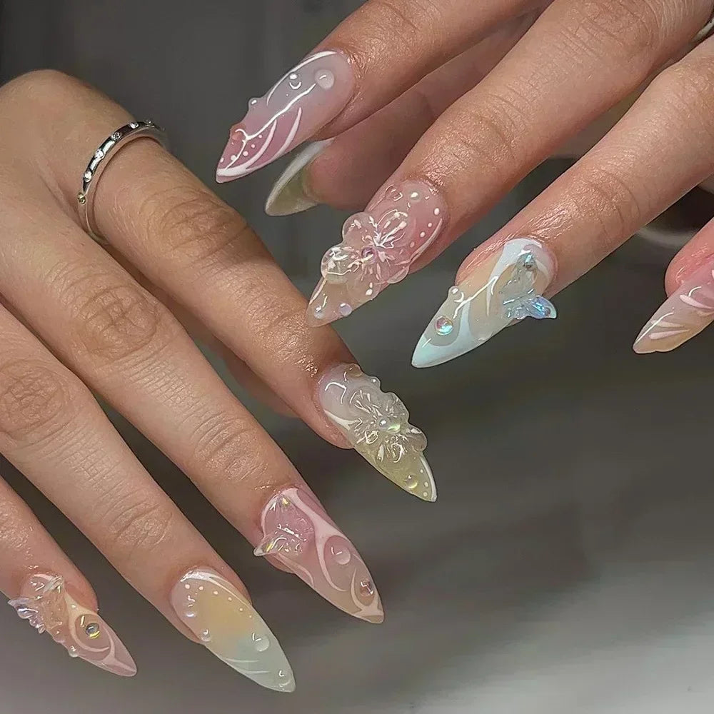 GLAMOORA Pink Butterfly Press-On Nails