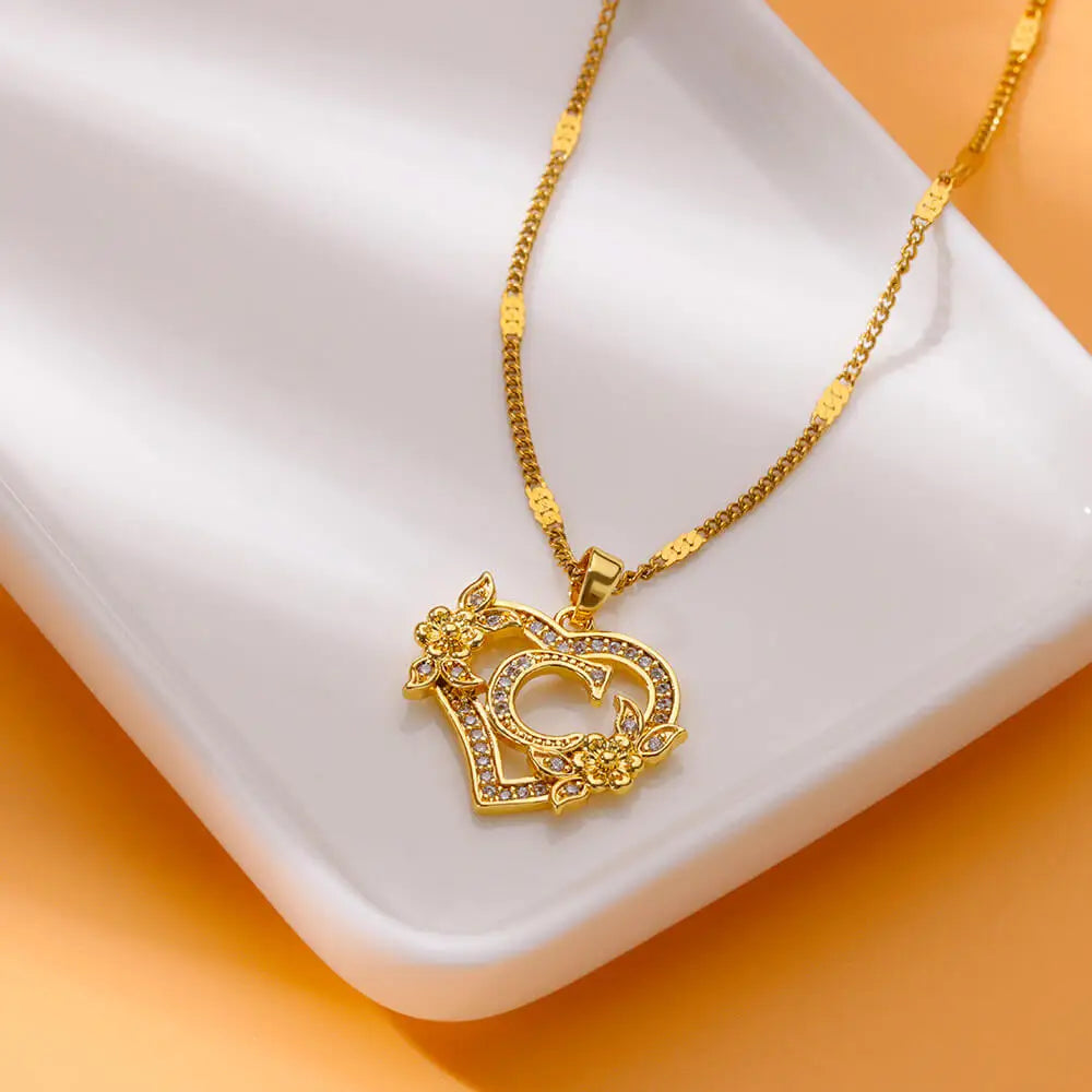 Glamoora Zircon Flower Heart Initials Necklaces