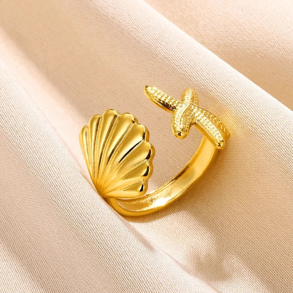 Glamoora  Stainless Steel Shell Rings