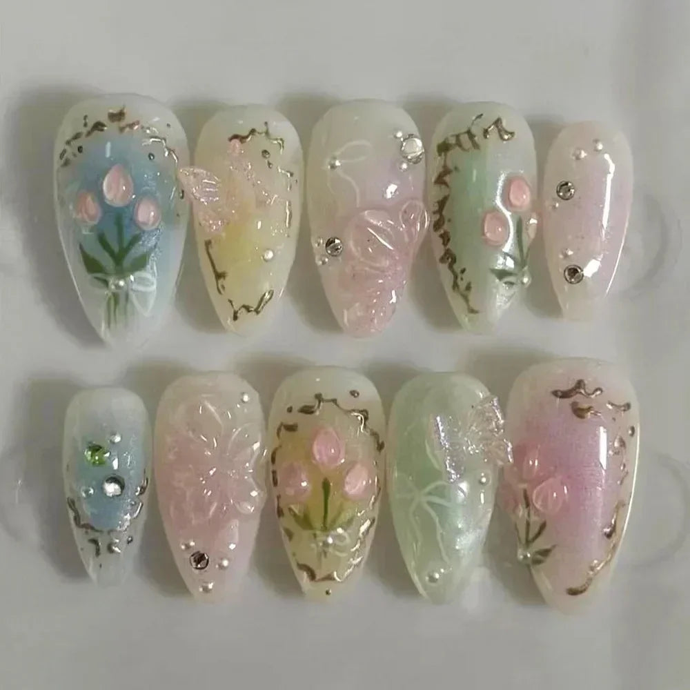 GLAMOORA Pink Butterfly Press-On Nails