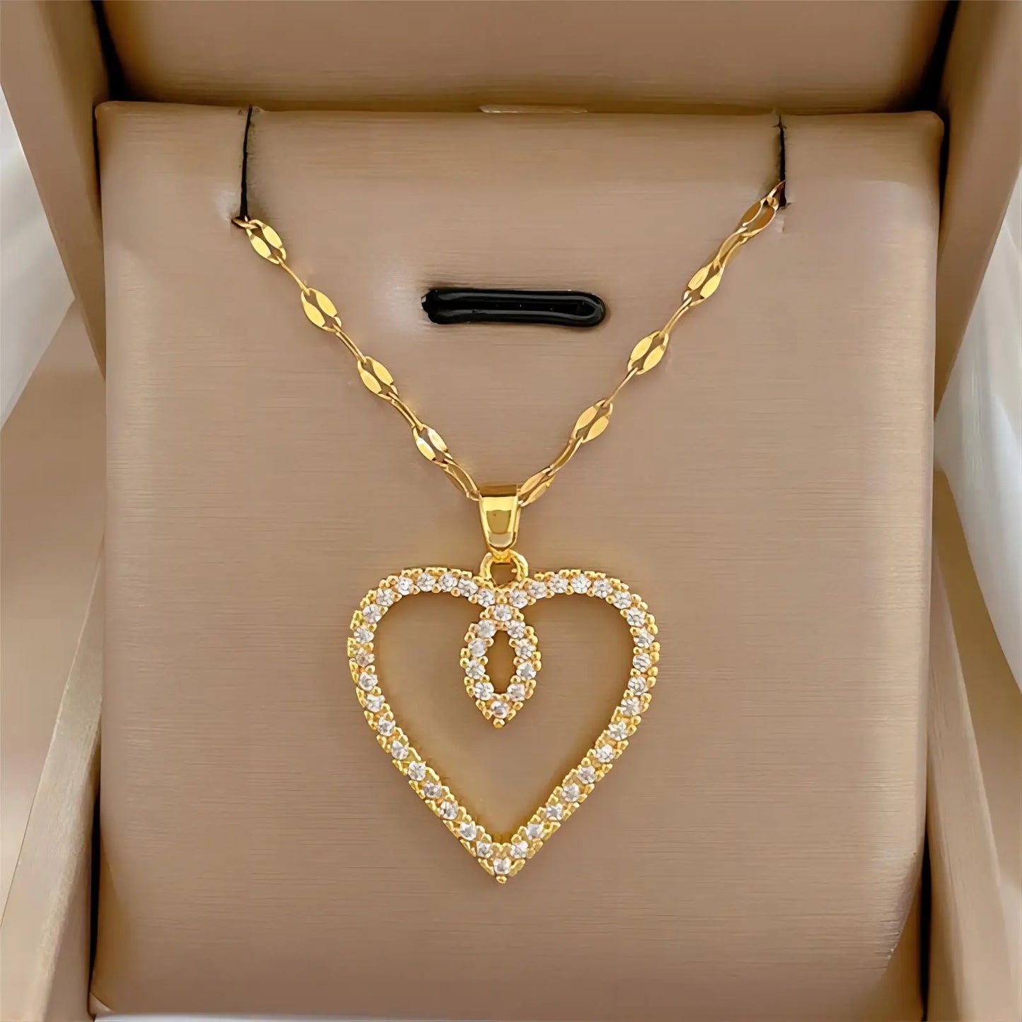 Glamoora Trendy Heart Stainless Steel Zirconia Necklaces