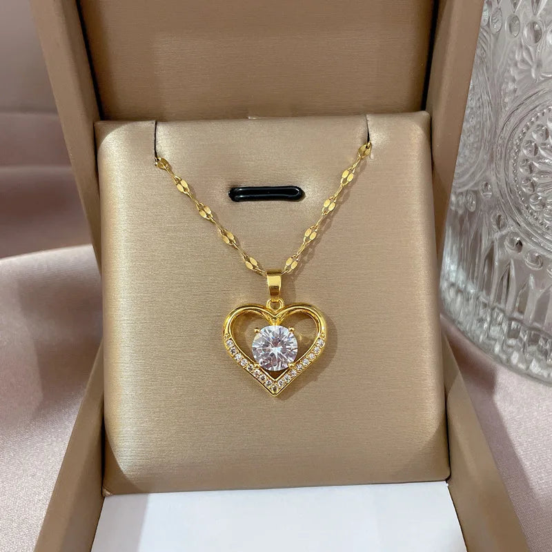 Glamoora Trendy Heart Stainless Steel Zirconia Necklaces