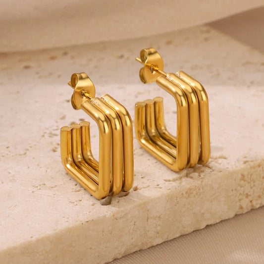 Glamoora -Gold Square Stud Earrings For Women