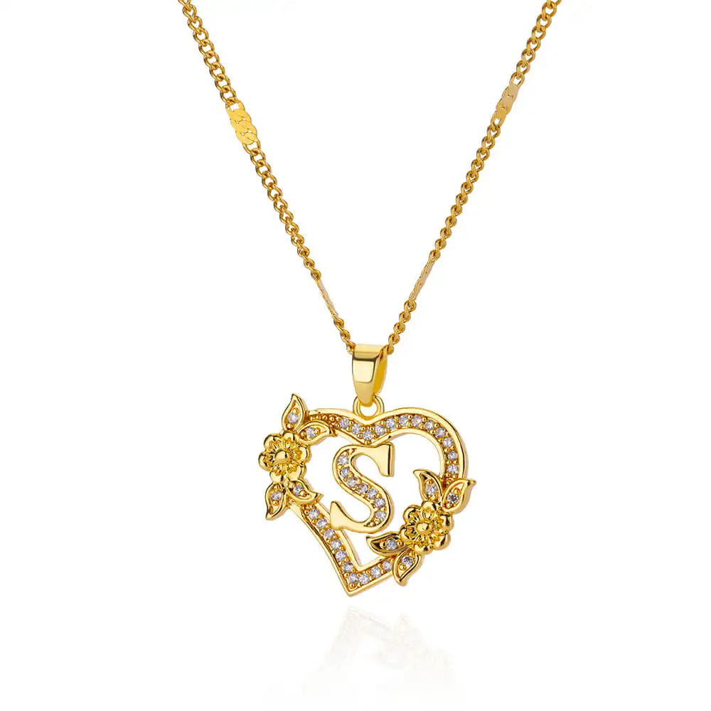 Glamoora Zircon Flower Heart Initials Necklaces