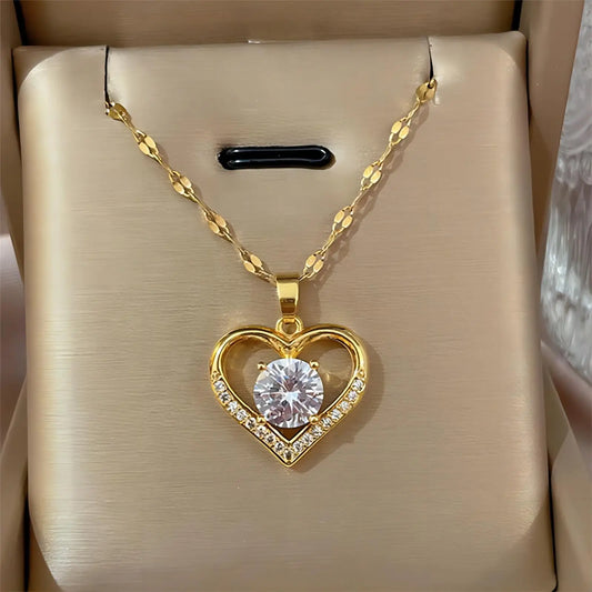 Glamoora Trendy Heart Stainless Steel Zirconia Necklaces