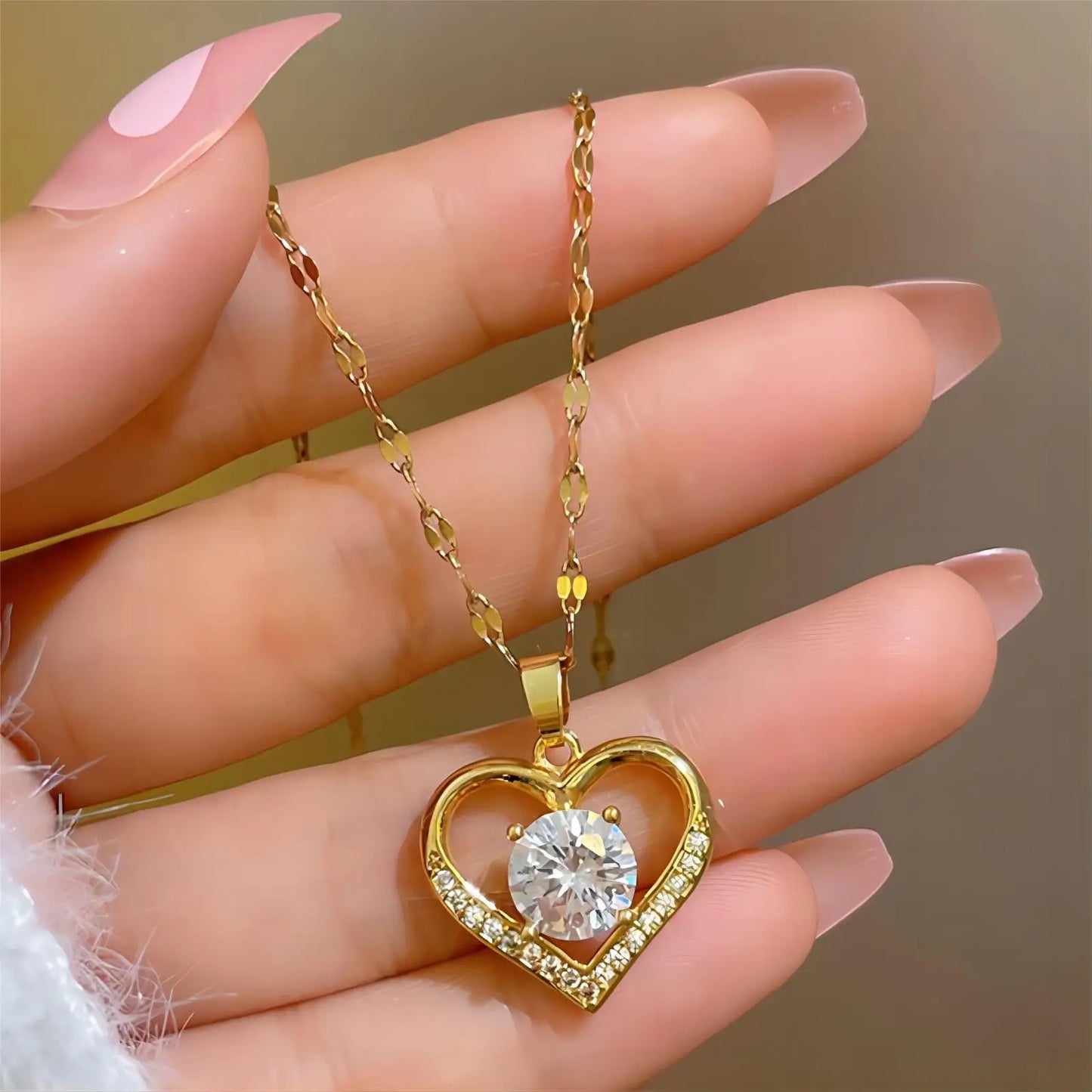 Glamoora Trendy Heart Stainless Steel Zirconia Necklaces