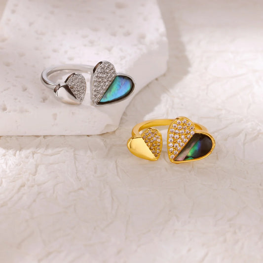 Glamoora Minimalist Imitation shell Heart Open Ring