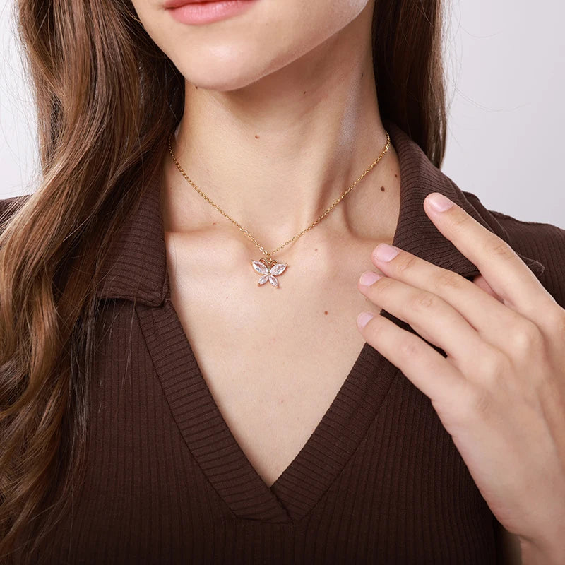 Stainless Steel Butterfly Necklaces For Women Zircon Scorpion Butterfly Animal Pin Pendant Chain Choker Necklace Jewelry Gift