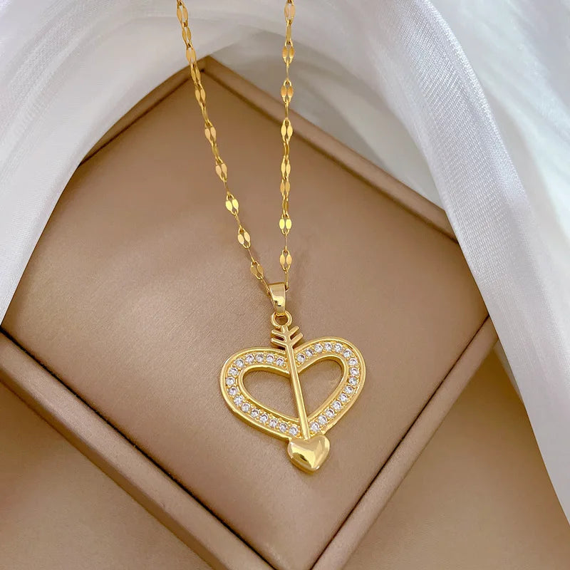 Glamoora Trendy Heart Stainless Steel Zirconia Necklaces