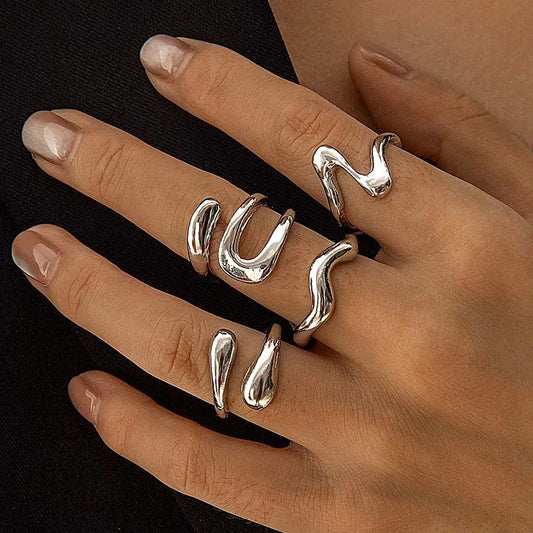GLAMOORA Geometric Rings Set